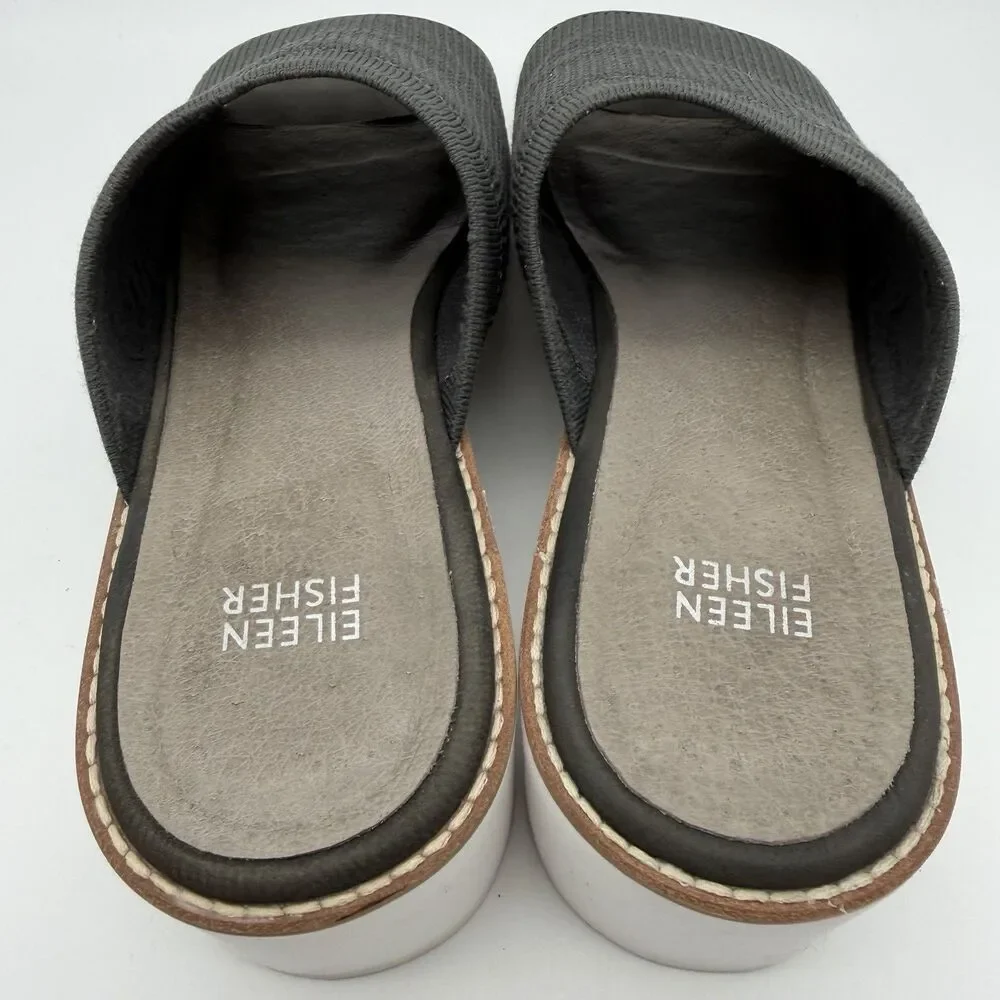 Eileen Fisher Telly Stretch Gray Knit Platform Wedge Sandals Mules Women’s 10